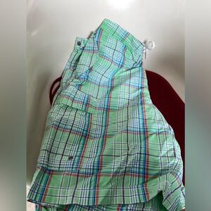Polo by Ralph Lauren Men’s Green Plaid Board Shorts size 36 5 Pockets Velcro Fly